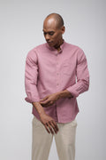Bare Brown Grandad Collar Long Sleeve Shirt – Dusty Pink