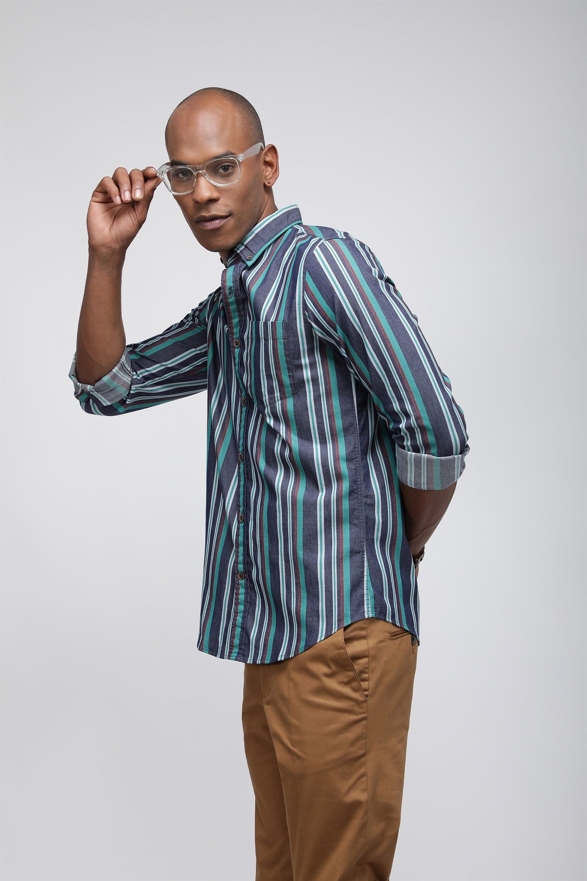 Bare Brown Multi Stripe Shirt Navy Blue