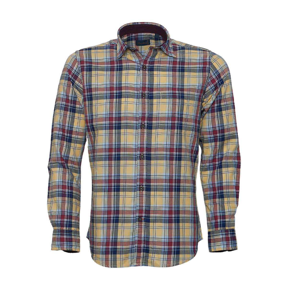 Bare Brown Yellow and Multi-Color Plaid Button-Down Shirt