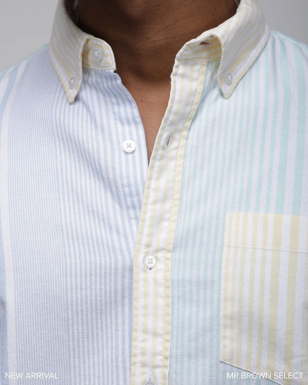 Bare Brown Light Green Stripe Cotton Shirt