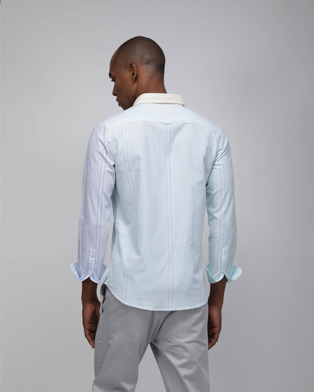 Bare Brown Light Green Stripe Cotton Shirt