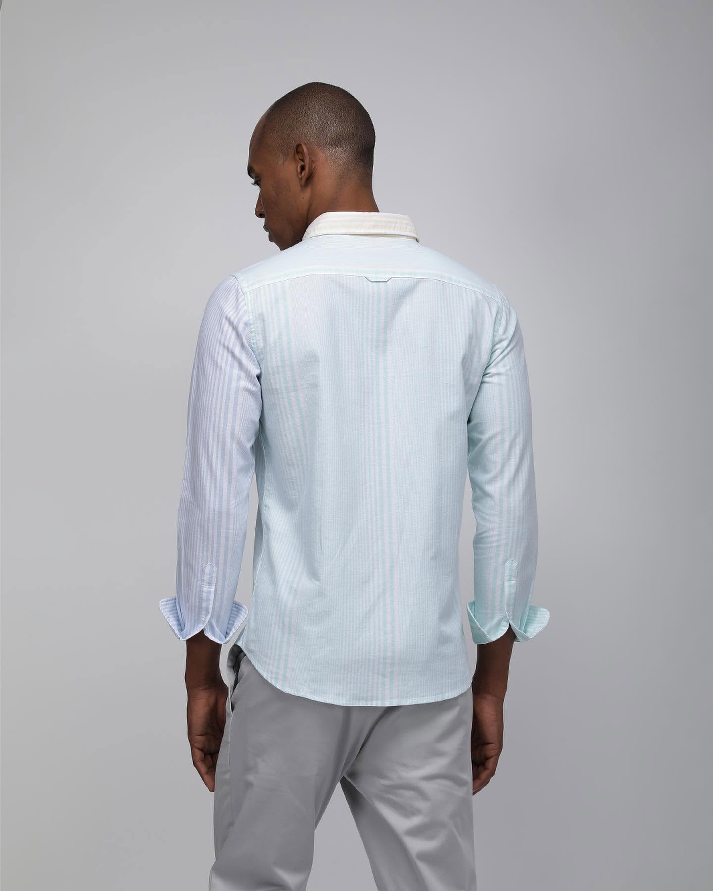 Bare Brown Light Green Stripe Cotton Shirt