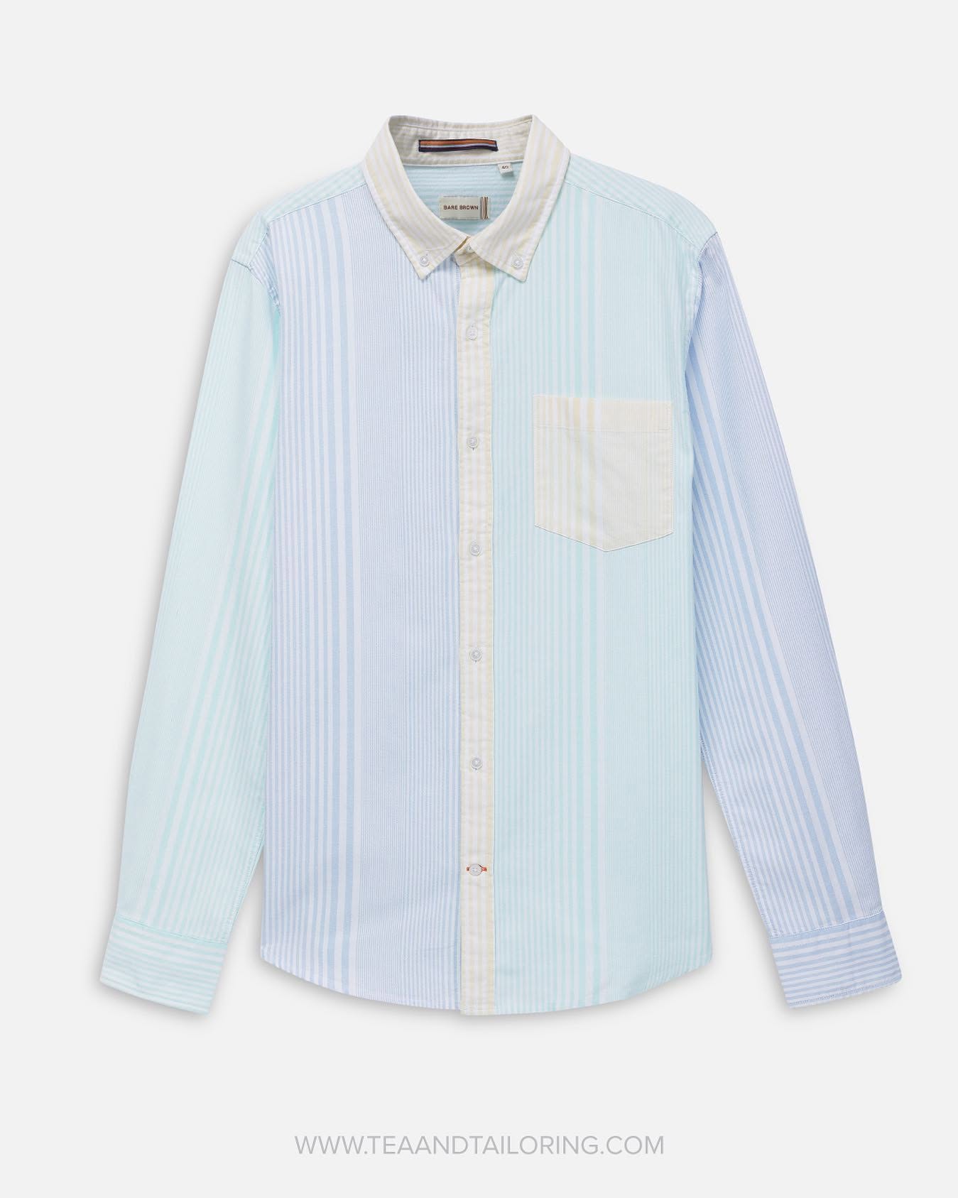 Bare Brown Light Green Stripe Cotton Shirt