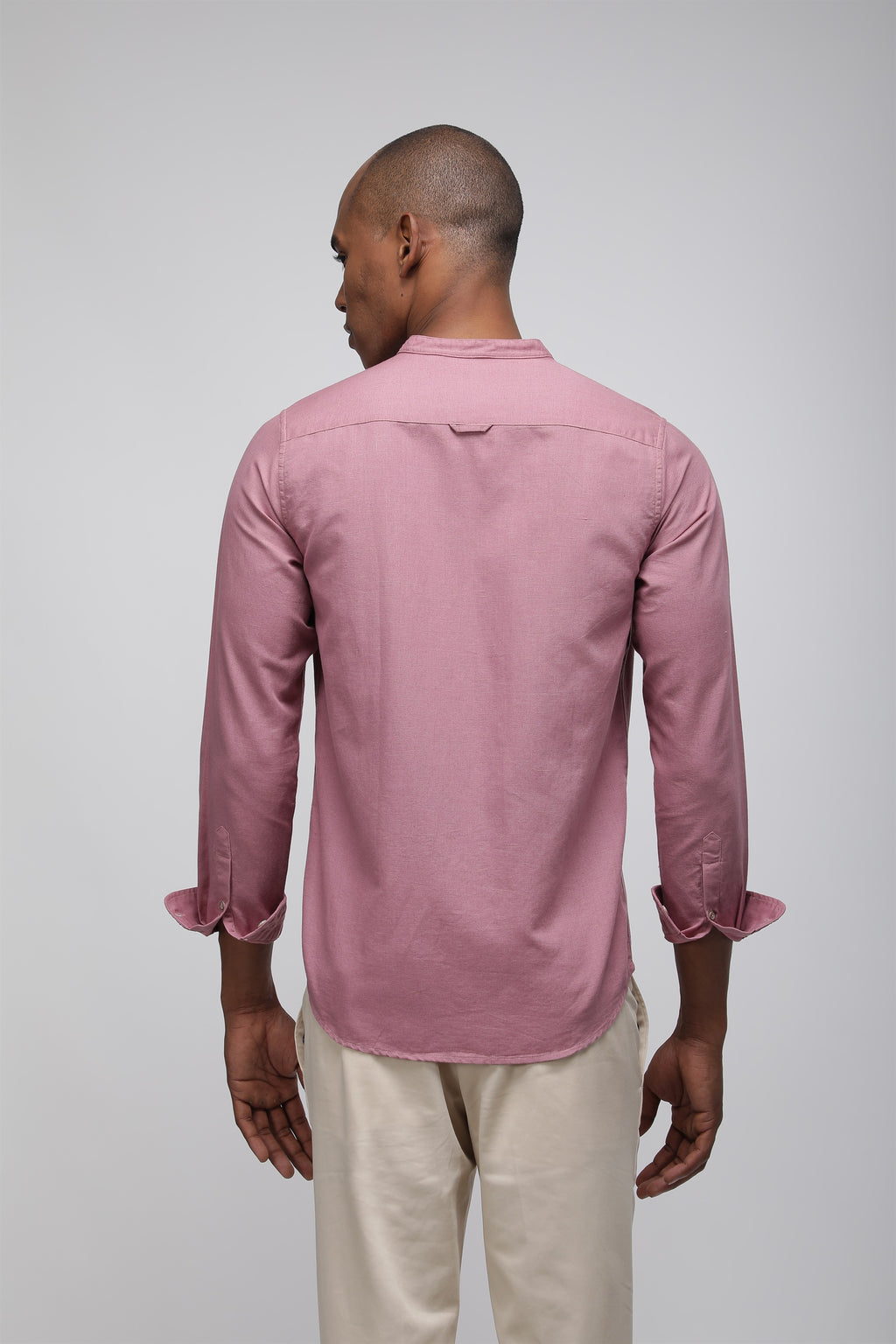 Bare Brown Grandad Collar Long Sleeve Shirt – Dusty Pink