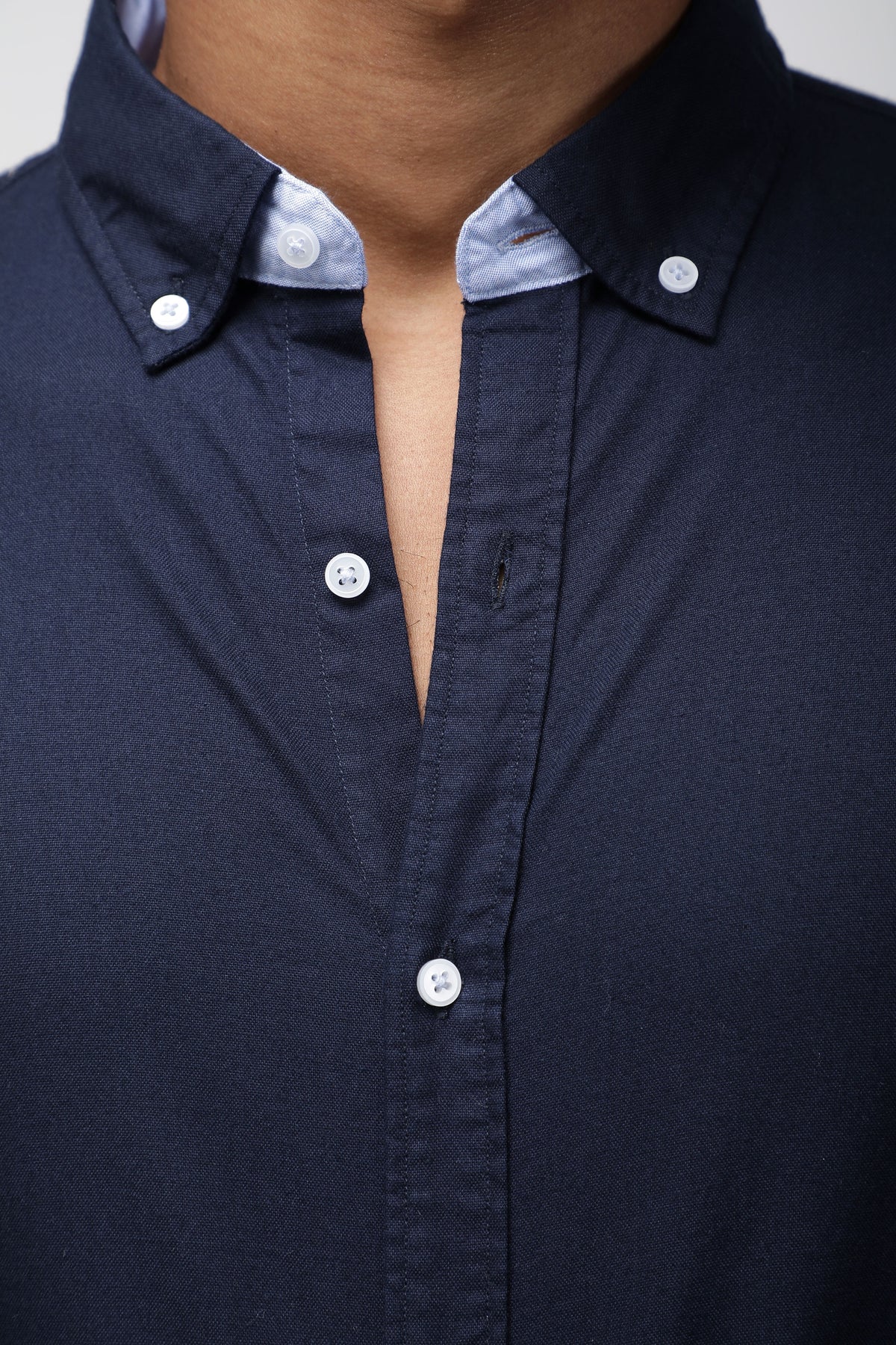 Bare Brown Deep Navy Solid Button-Down Long Sleeve Shirt
