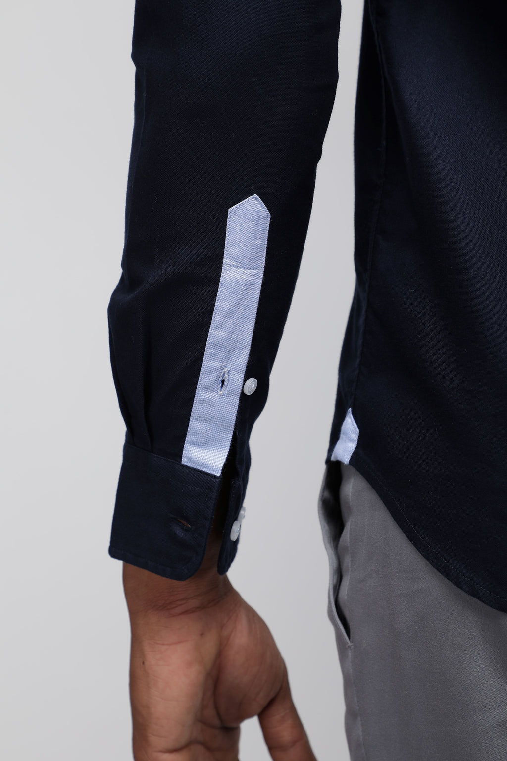 Bare Brown Deep Navy Solid Button-Down Long Sleeve Shirt