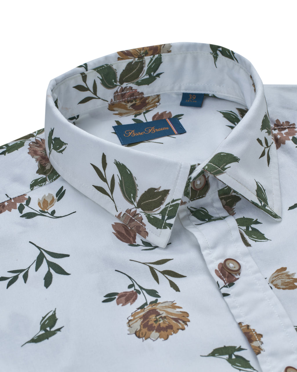 Bare Brown White Floral Print Cotton Shirt