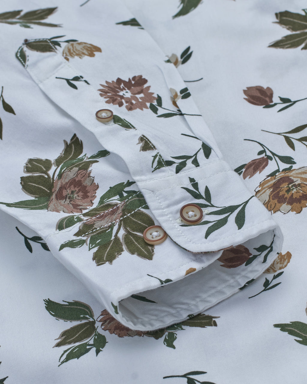 Bare Brown White Floral Print Cotton Shirt