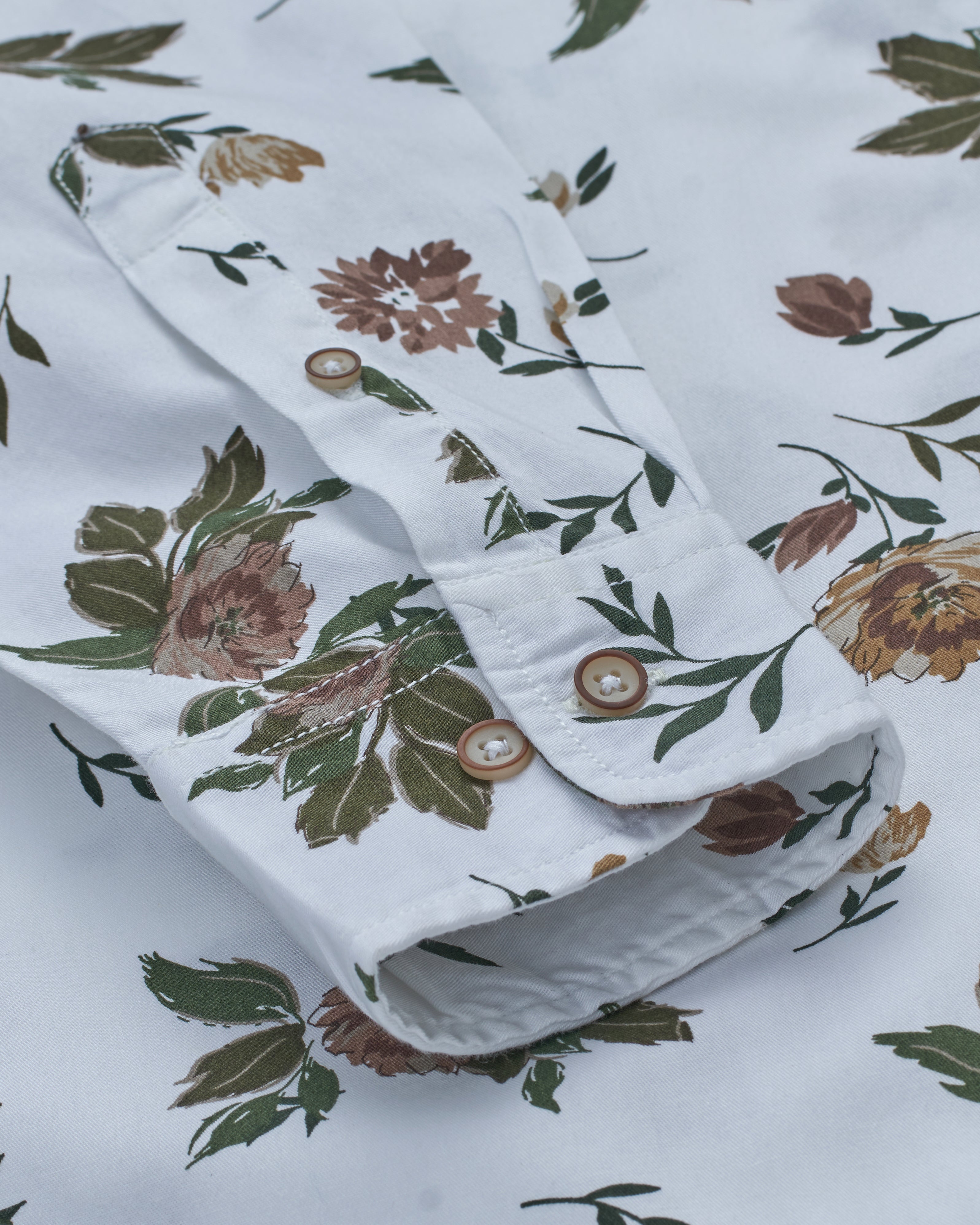 Bare Brown White Floral Print Cotton Shirt