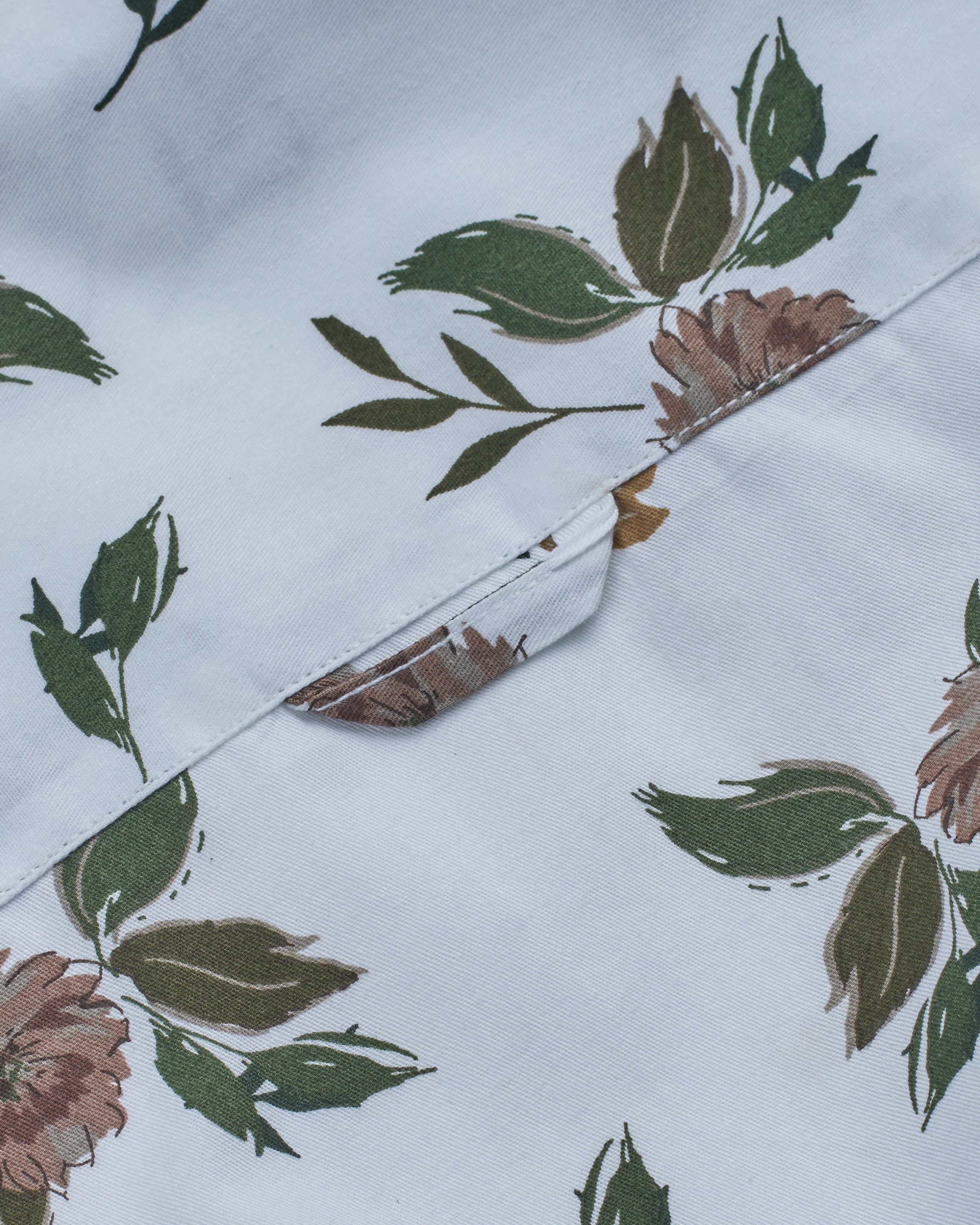 Bare Brown White Floral Print Cotton Shirt