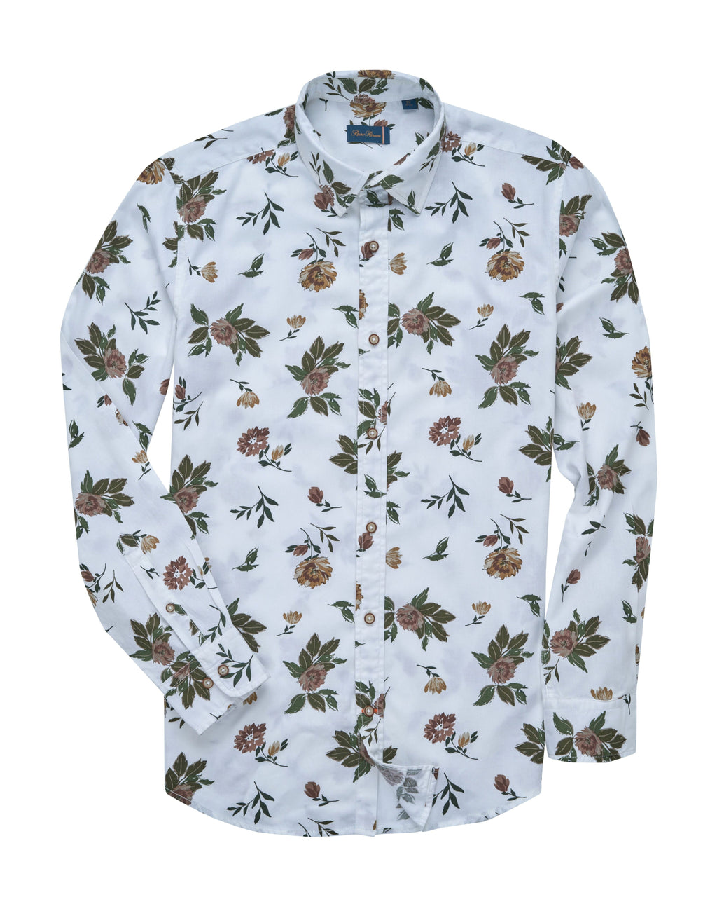Bare Brown Vintage Floral Print Long Sleeve Cotton Shirt