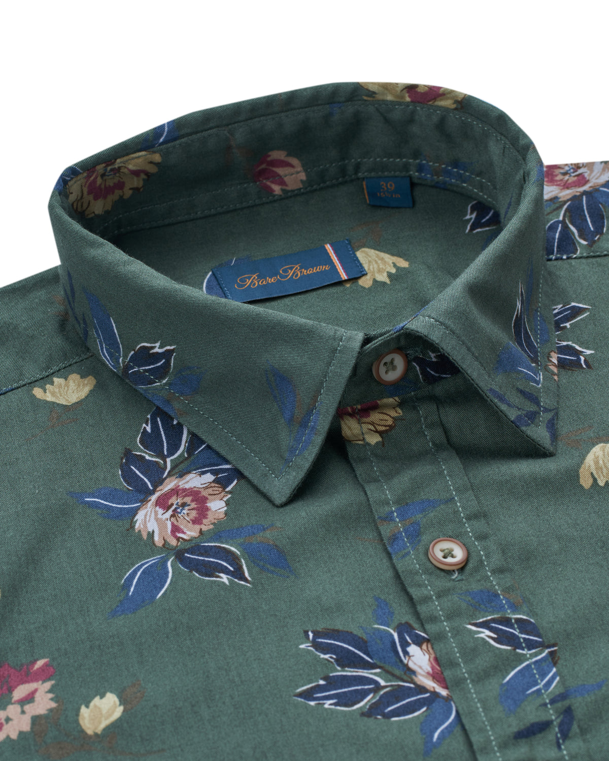 Bare Brown Vintage Floral Print Long Sleeve Cotton Shirt – Sage Green