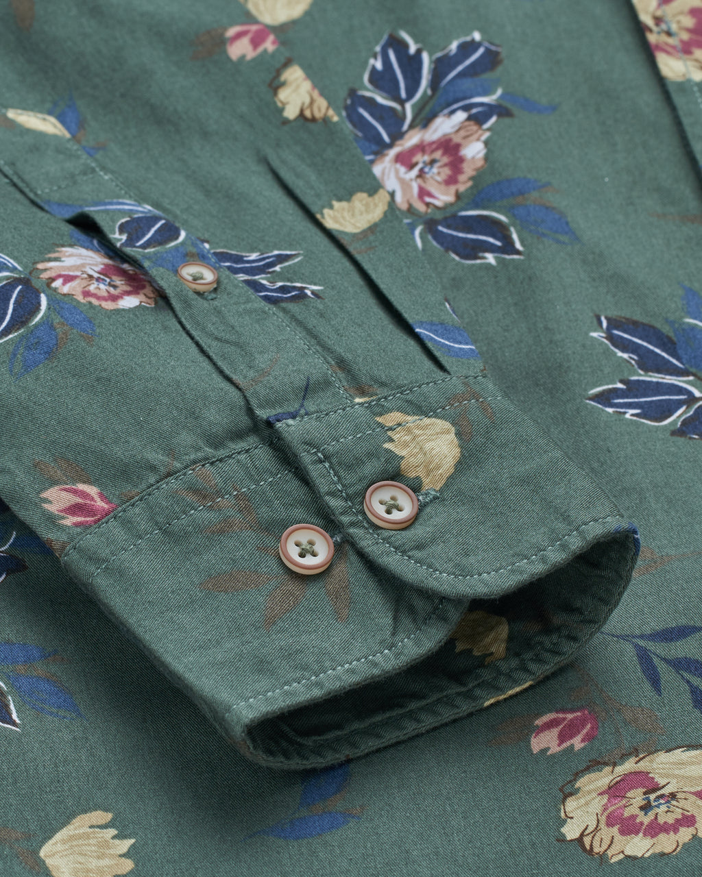 Bare Brown Vintage Floral Print Long Sleeve Cotton Shirt – Sage Green