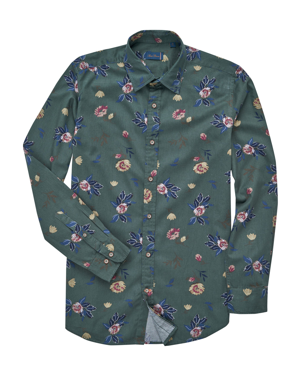 Bare Brown Vintage Floral Print Long Sleeve Cotton Shirt – Sage Green