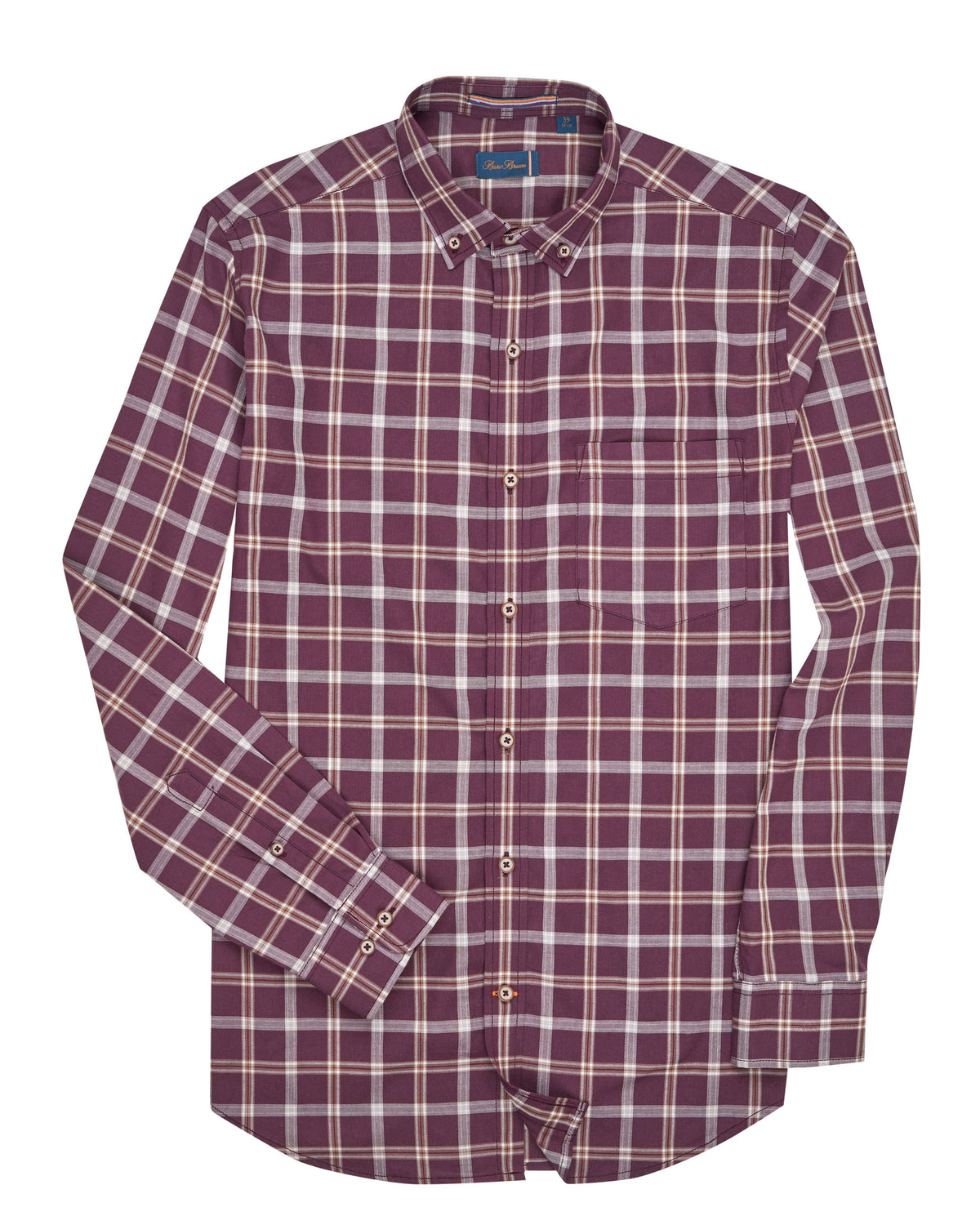 Bare Brown Maroon & Cream Checked Casual Long Sleeve Shirt