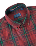 Bare Brown Rust Red & Emerald Plaid Casual Long Sleeve Shirt