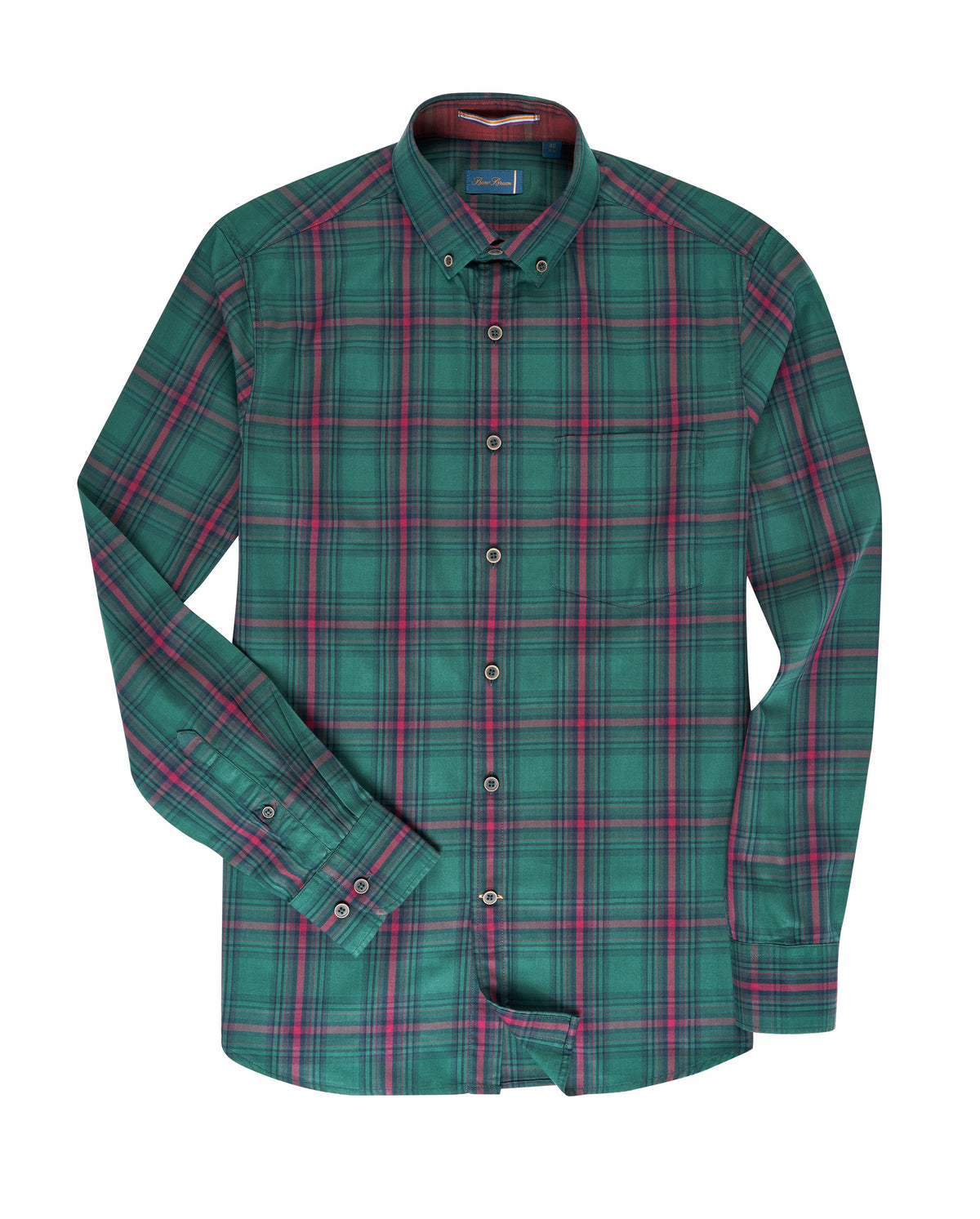 Bare Brown Forest Green & Crimson Red Plaid Casual Shirt