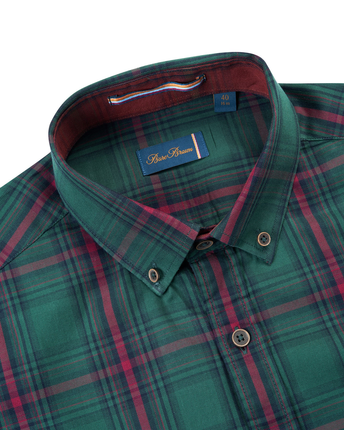 Bare Brown Forest Green & Crimson Red Plaid Casual Shirt