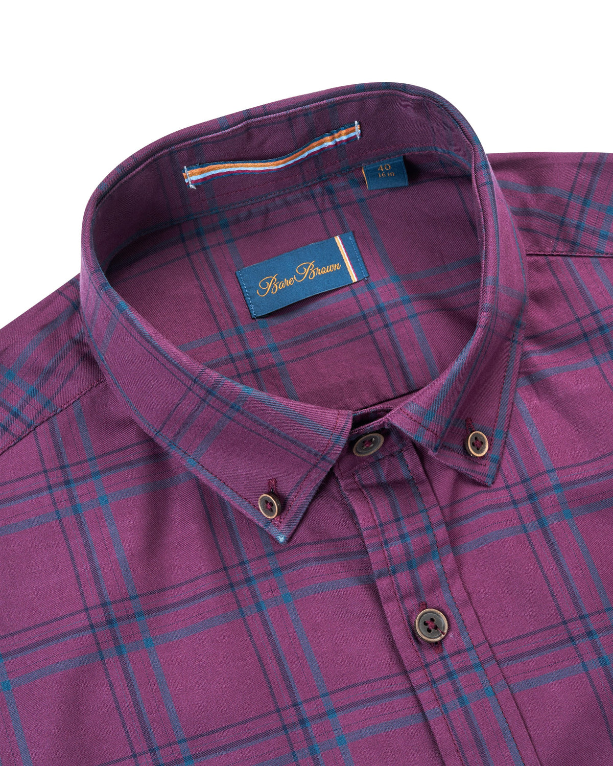 Bare Brown Plum & Teal Plaid Casual Long Sleeve Shirt