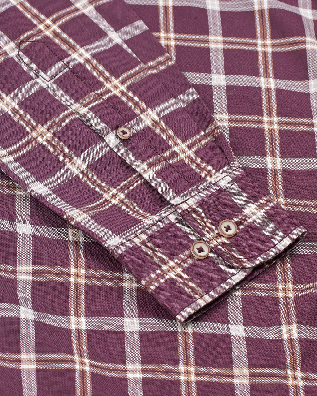 Bare Brown Maroon & Cream Checked Casual Long Sleeve Shirt