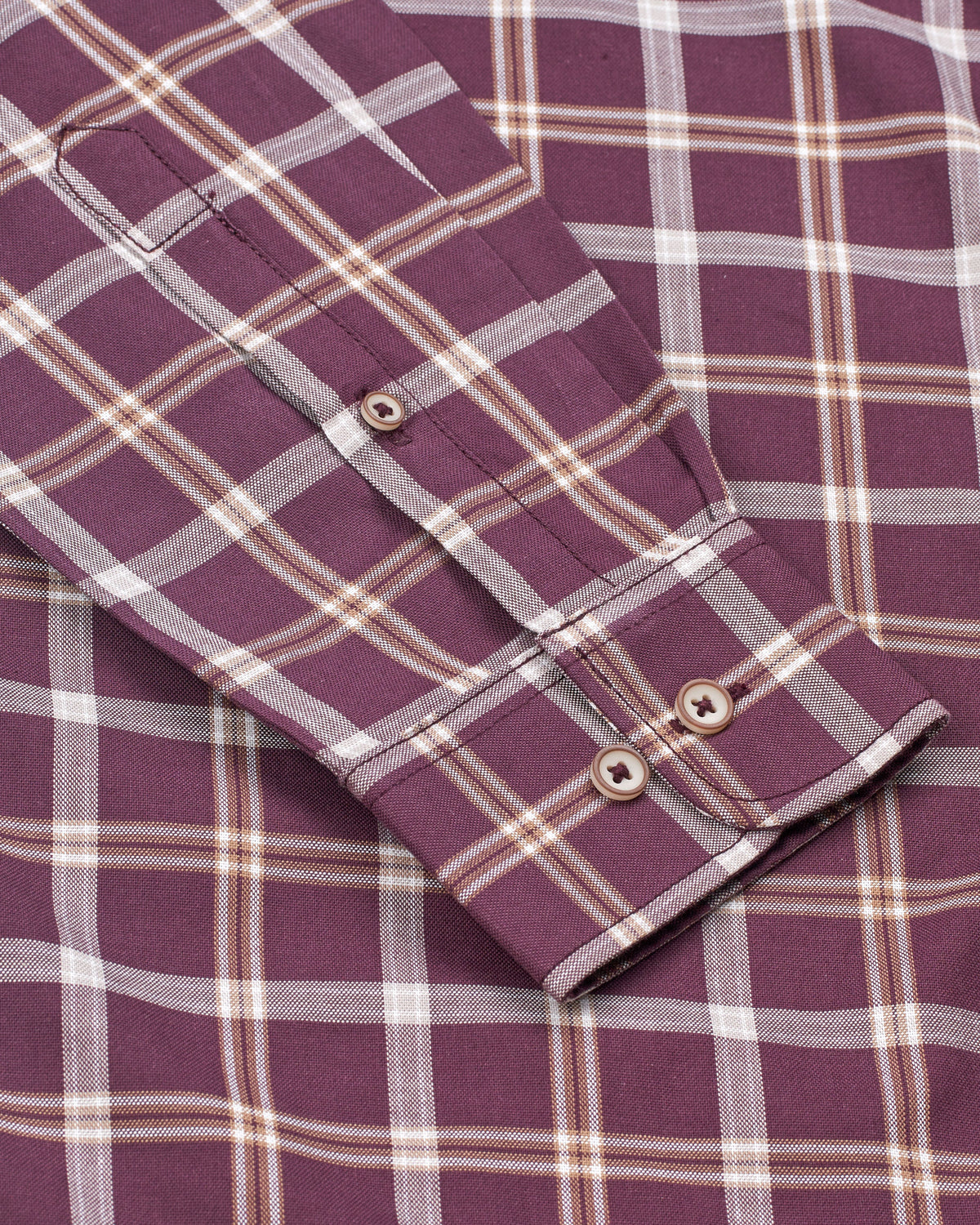 Bare Brown Maroon & Cream Checked Casual Long Sleeve Shirt