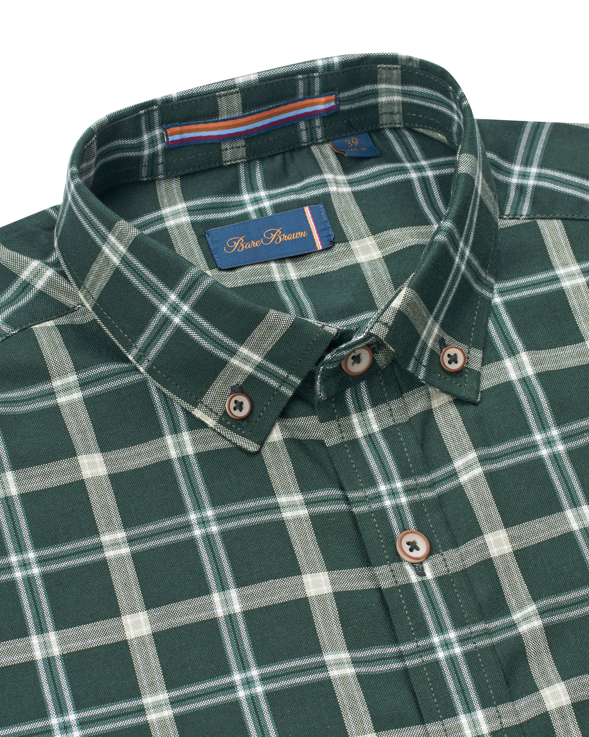 Bare Brown Dark Green & White Plaid Long Sleeve Shirt