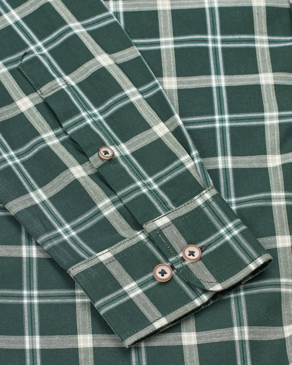 Bare Brown Dark Green & White Plaid Long Sleeve Shirt