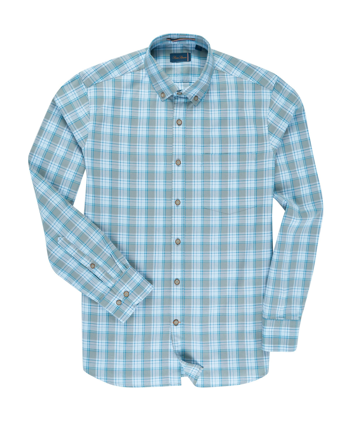 Bare Brown Aqua & Grey Plaid Casual Shirt