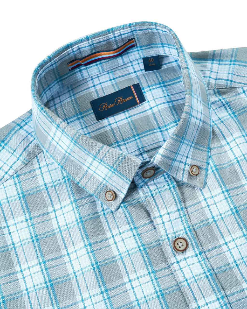 Bare Brown Aqua & Grey Plaid Casual Shirt