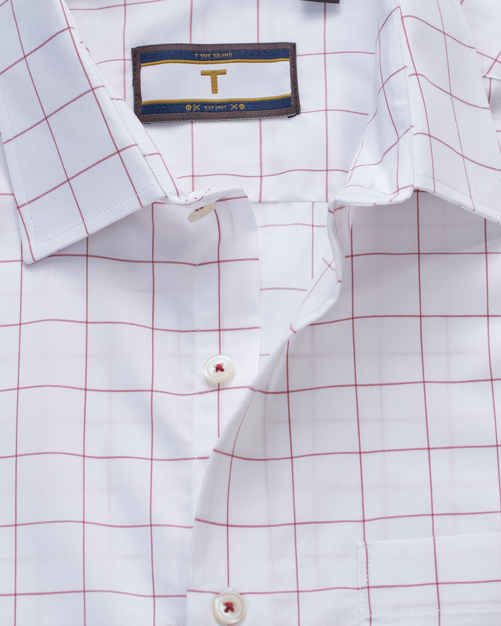 Bare Brown Check Cotton Long Sleeve Shirt – White & Red