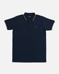 Bare Brown Navy Blue Slim Fit Lightweight Polo T-Shirt with Double Tipping