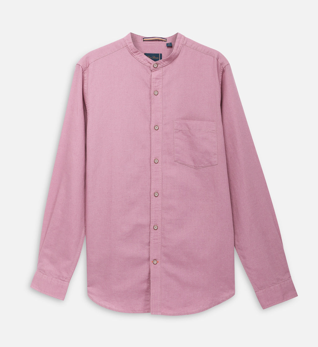 Bare Brown Grandad Collar Long Sleeve Shirt – Dusty Pink