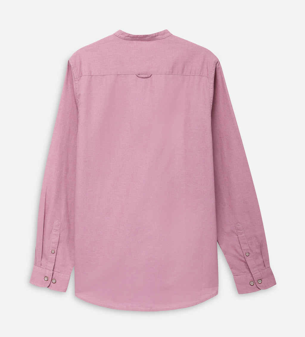 Bare Brown Grandad Collar Long Sleeve Shirt – Dusty Pink