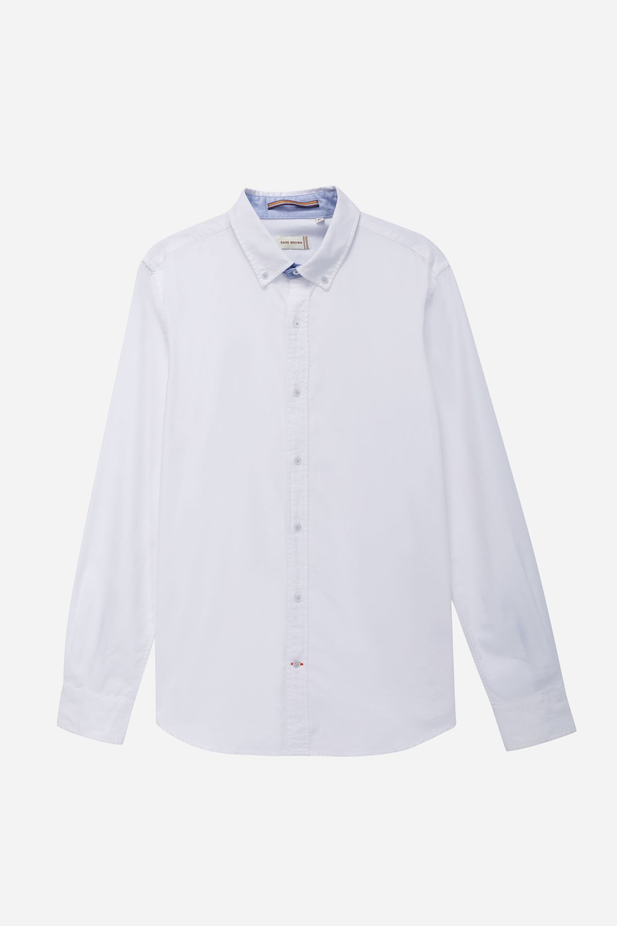 Classic White Button-Down Long Sleeve Shirt with Chambray Contrast Trim