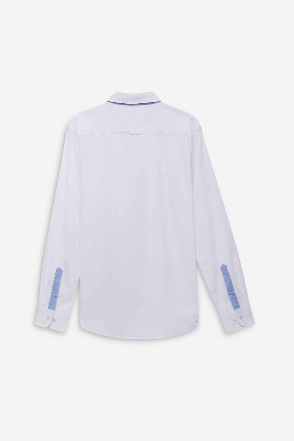 Classic White Button-Down Long Sleeve Shirt with Chambray Contrast Trim