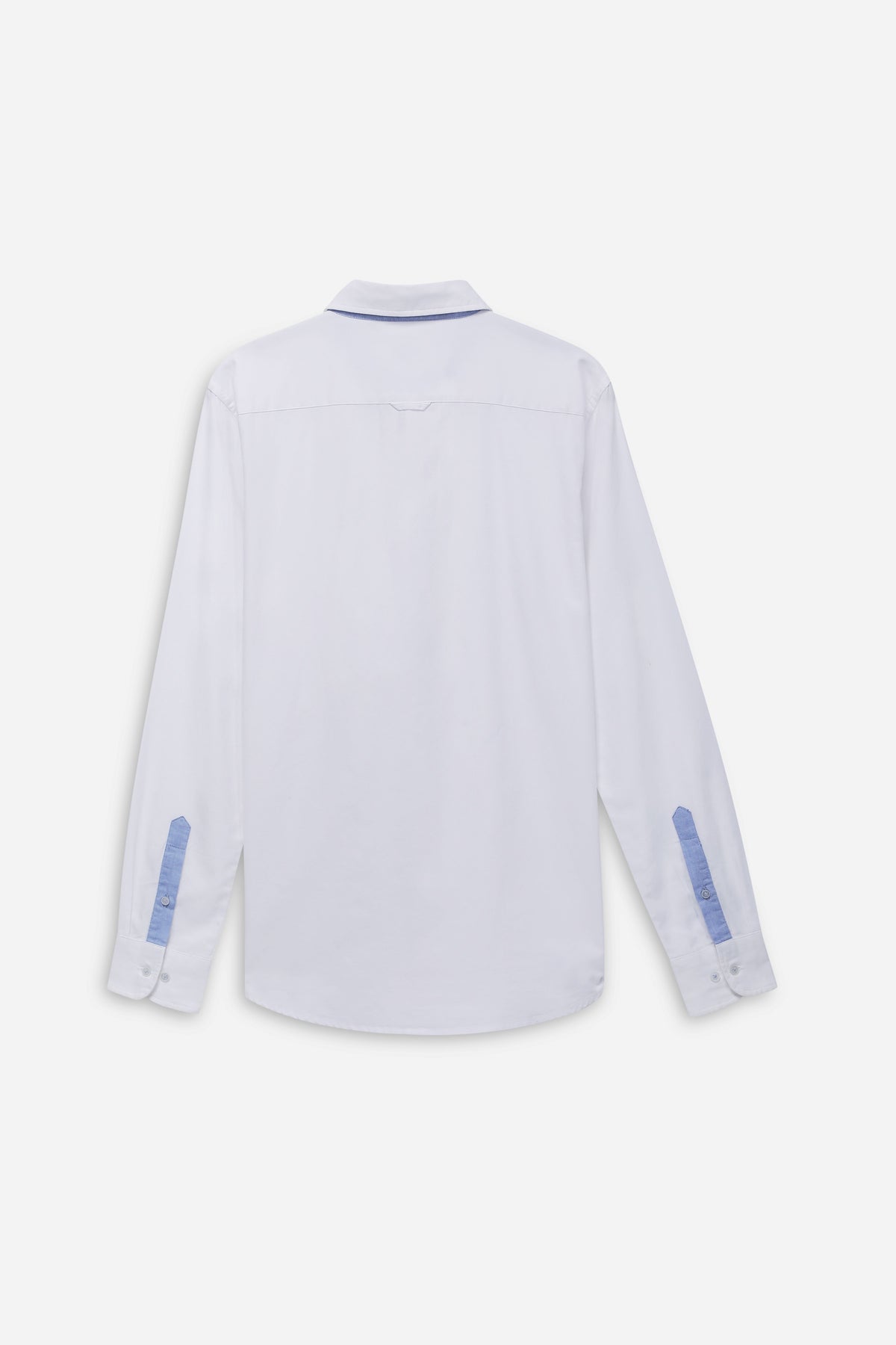 Classic White Button-Down Long Sleeve Shirt with Chambray Contrast Trim