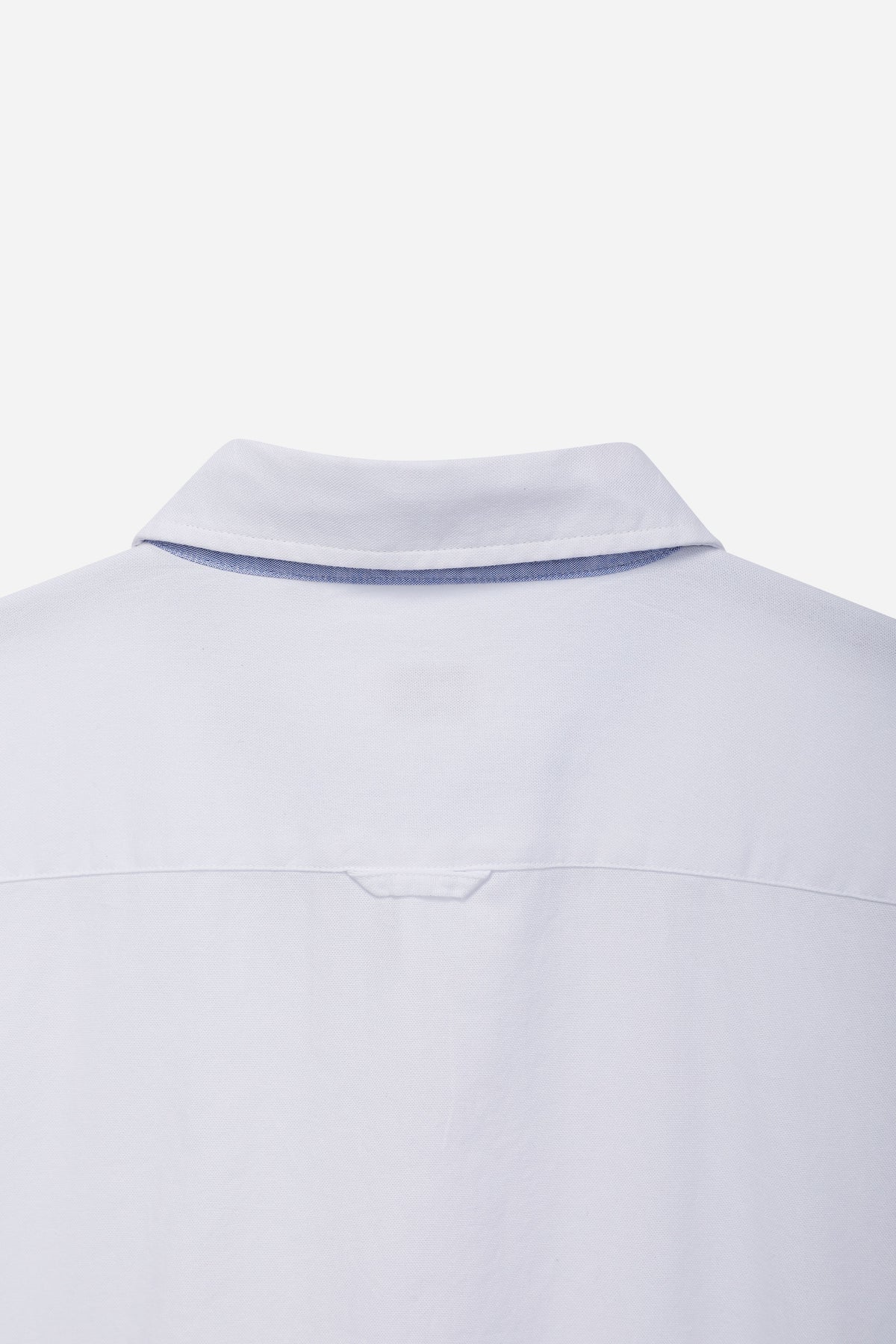 Classic White Button-Down Long Sleeve Shirt with Chambray Contrast Trim