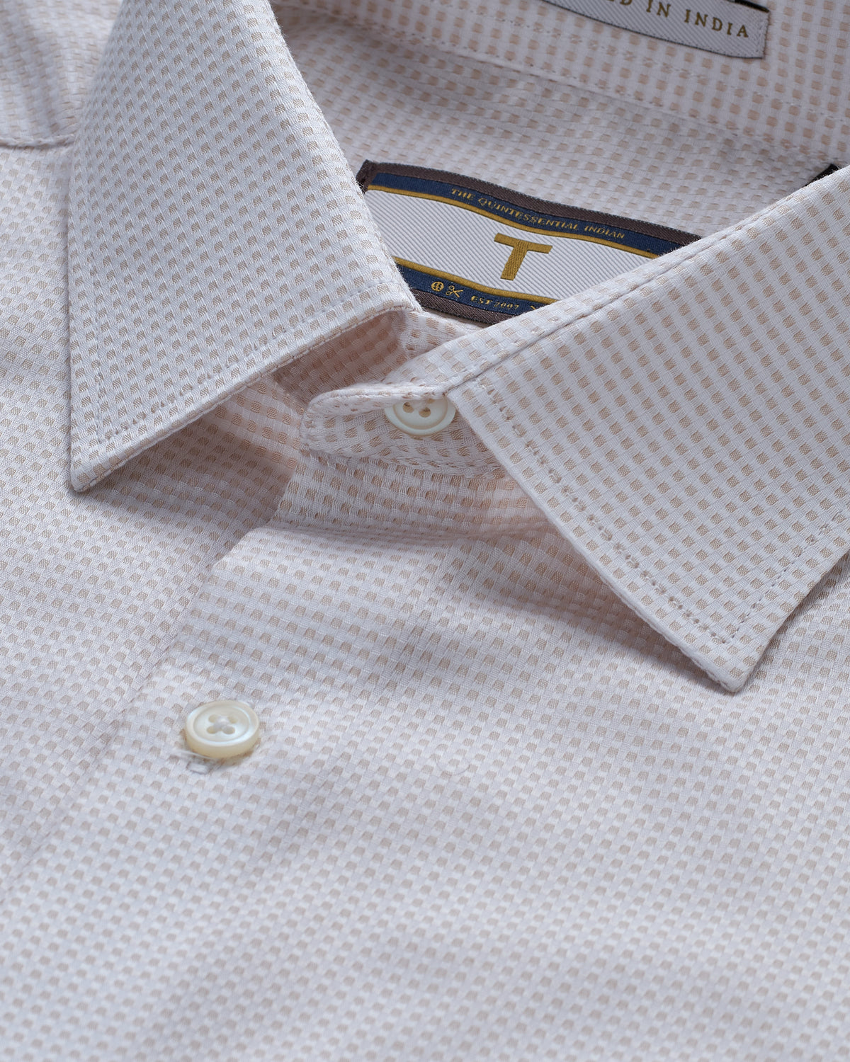 Bare Brown long sleeve textured White Formal Shirt