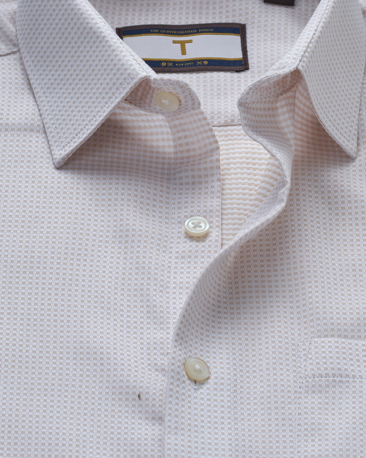 Bare Brown long sleeve textured White Formal Shirt