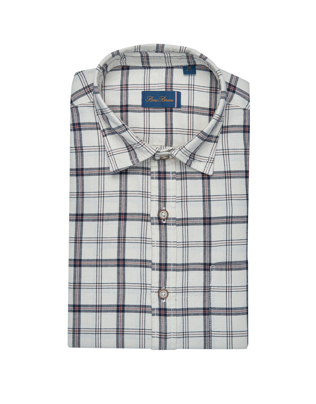 Bare Brown Off-White & Navy Plaid Casual Shirt
