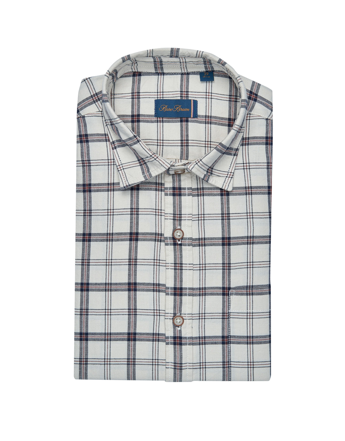 Bare Brown Off-White & Navy Plaid Casual Shirt