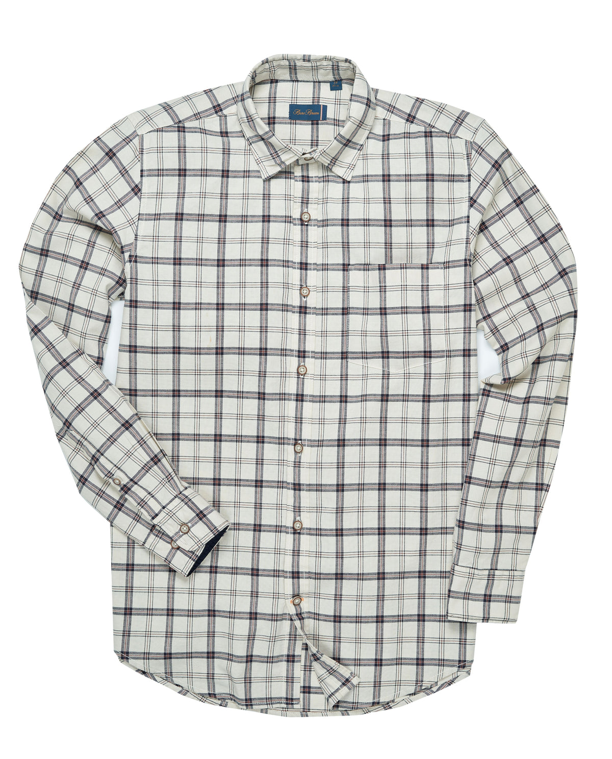 Bare Brown Off-White & Navy Plaid Casual Shirt