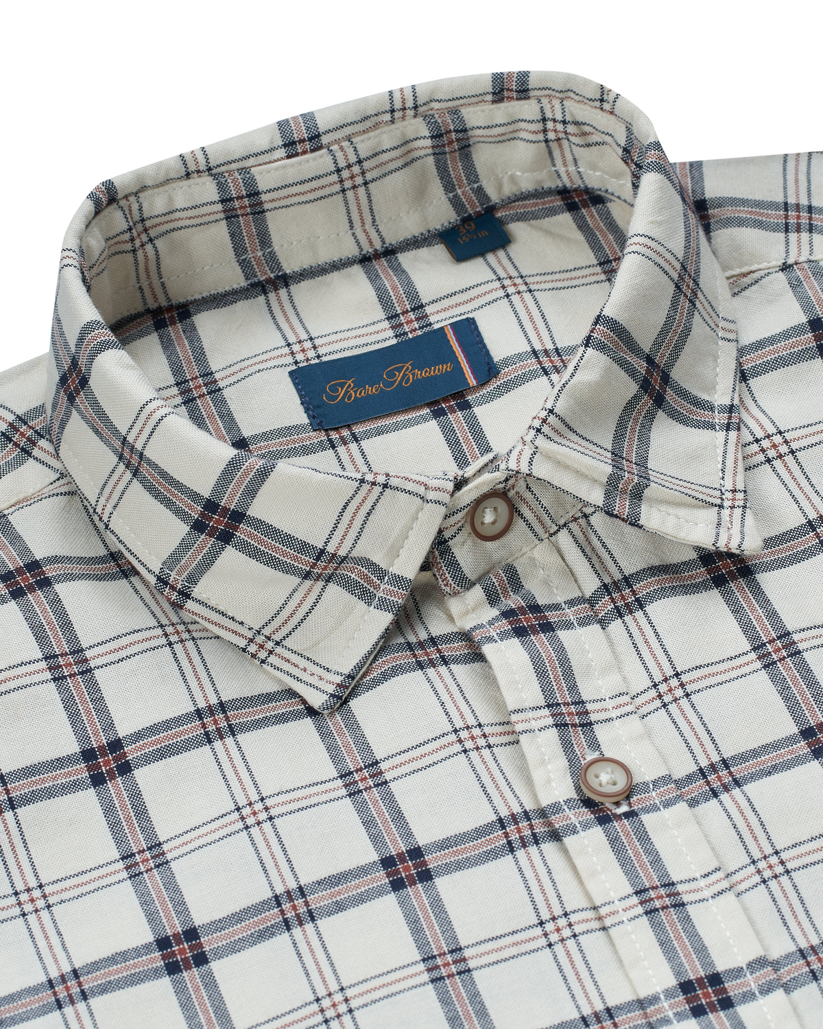 Bare Brown Off-White & Navy Plaid Casual Shirt
