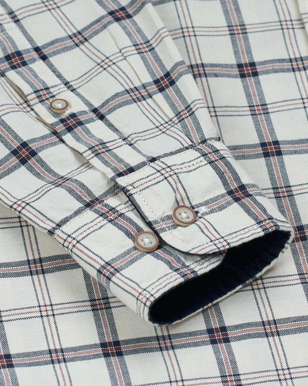 Bare Brown Off-White & Navy Plaid Casual Shirt