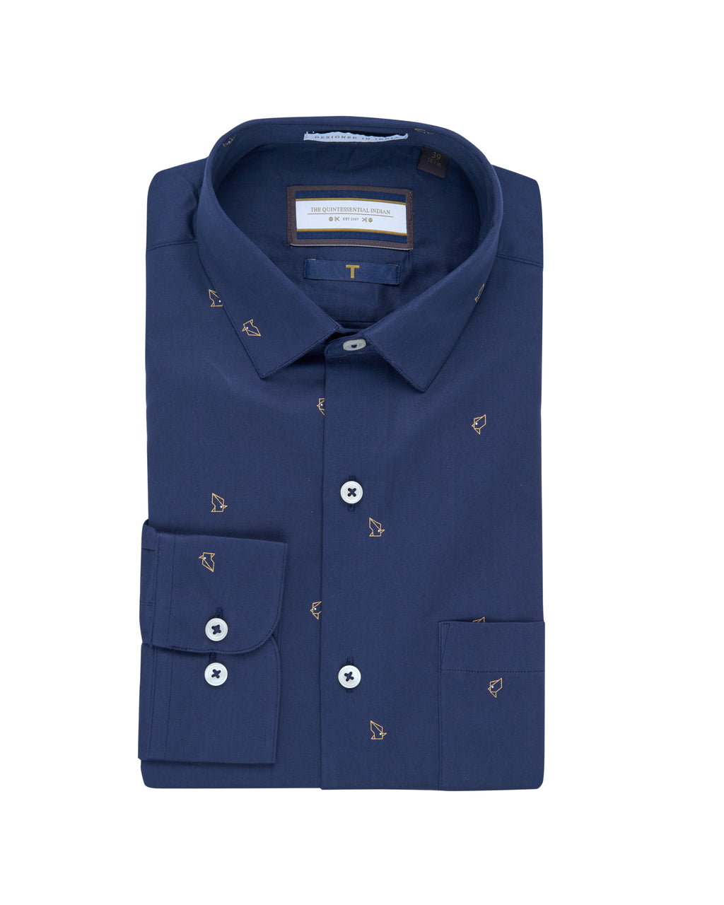 Bare Brown Motif Cotton Long Sleeve Shirt Navy Blue