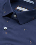 Bare Brown Motif Cotton Long Sleeve Shirt Navy Blue