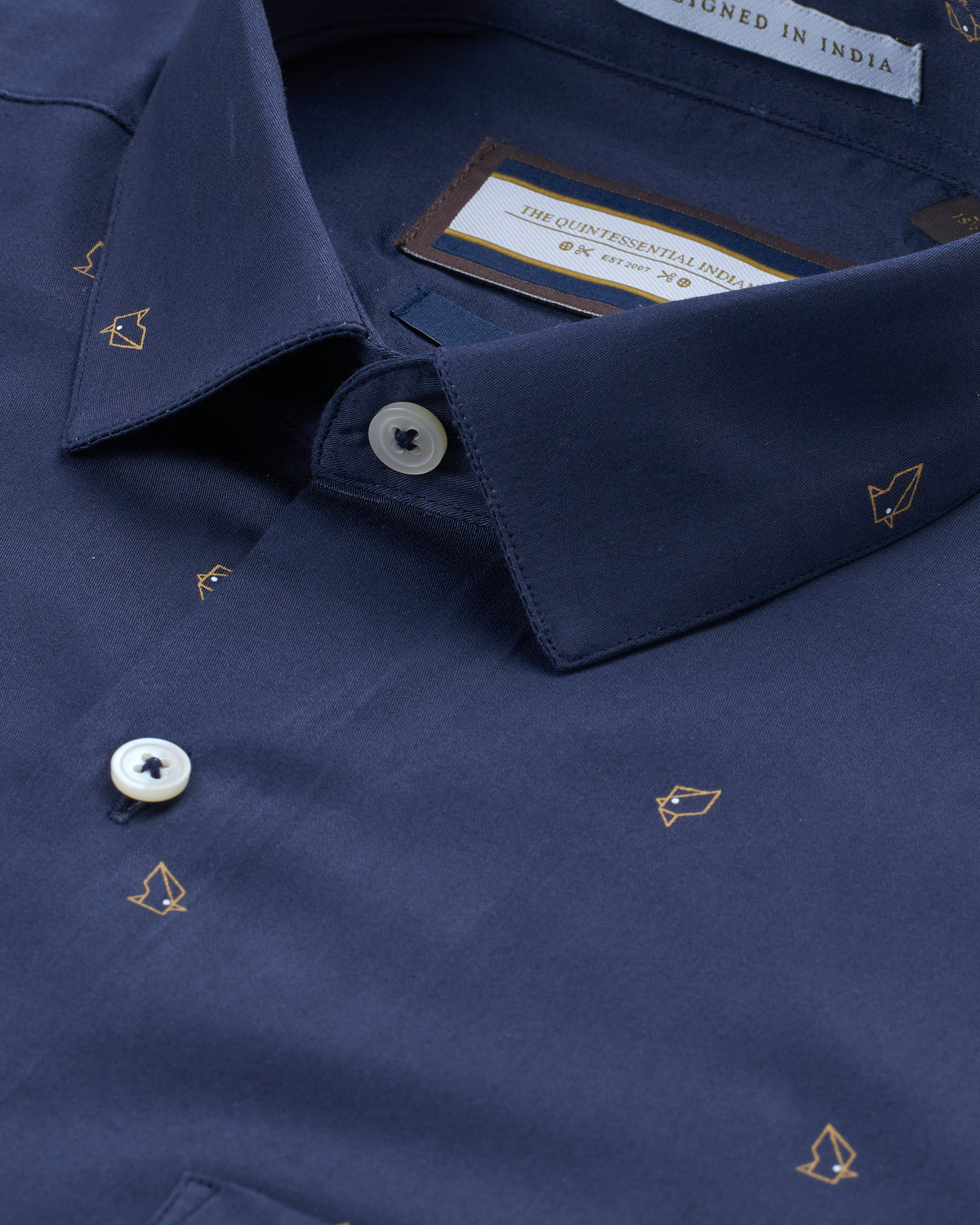 Bare Brown Motif Cotton Long Sleeve Shirt Navy Blue