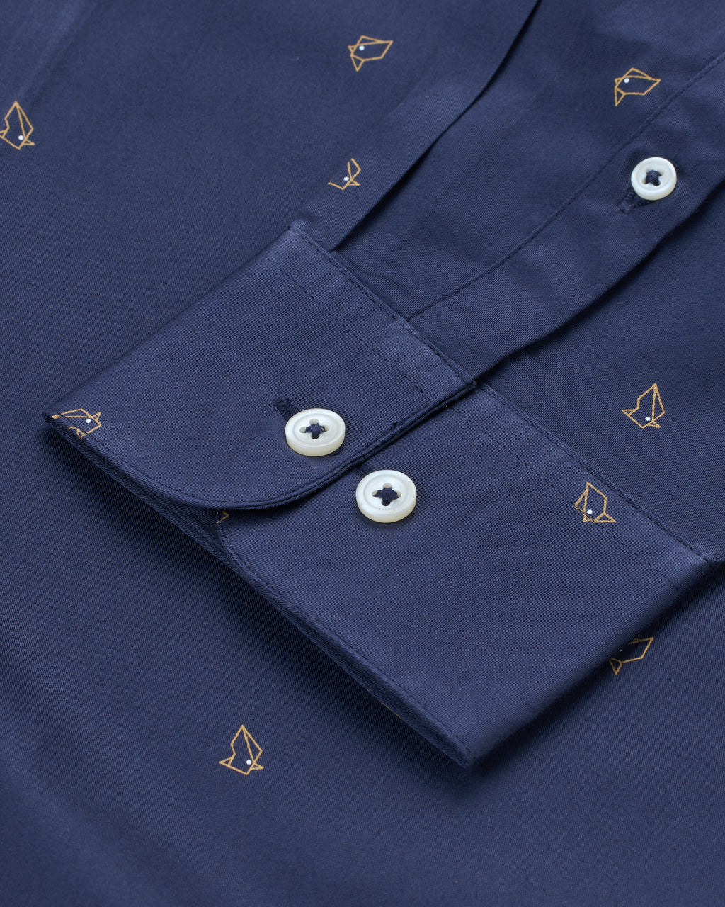 Bare Brown Motif Cotton Long Sleeve Shirt Navy Blue