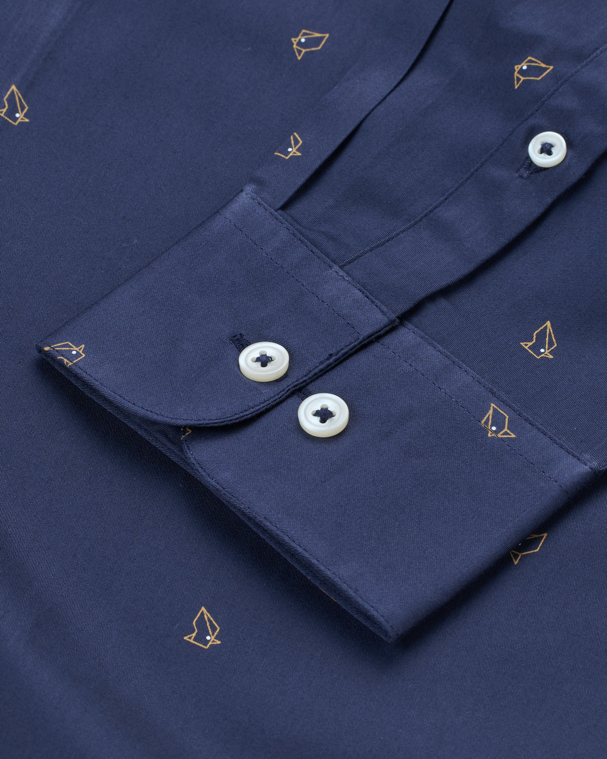 Bare Brown Motif Cotton Long Sleeve Shirt Navy Blue