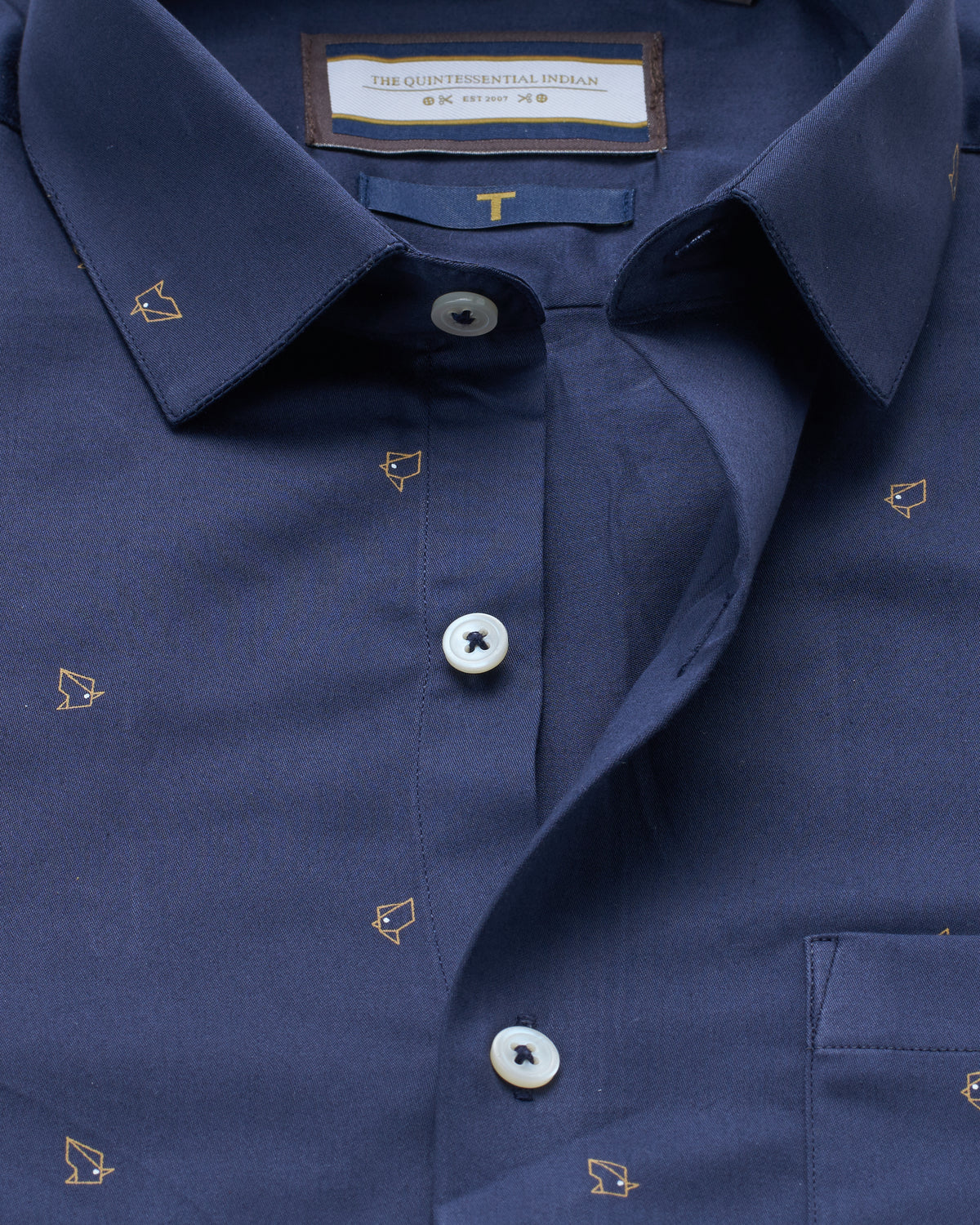 Bare Brown Motif Cotton Long Sleeve Shirt Navy Blue